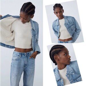 Zara Denim Jean Jacket Faux Shearling Lining